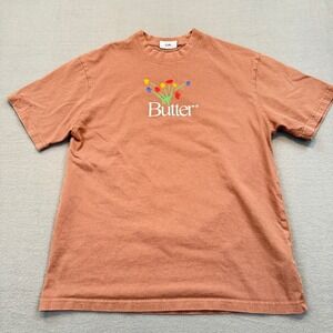 Butter Goods T-Shirt Mens Medium Terracotta Orange Skater Floral Graphic Tee